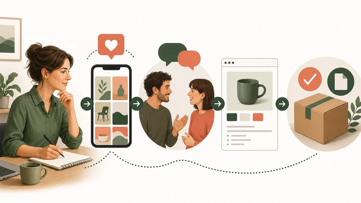 Editoriale Grafik vom Instagram-Inhalt über Kundengespräch und Angebotsseite bis zur Bestellung