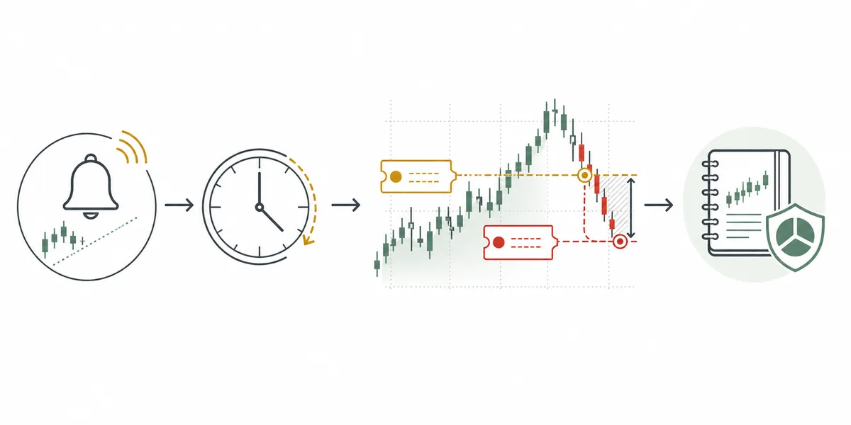 Ablauf von DAX-Signal über Reaktionszeit und Kursabweichung bis zum Trading-Journal